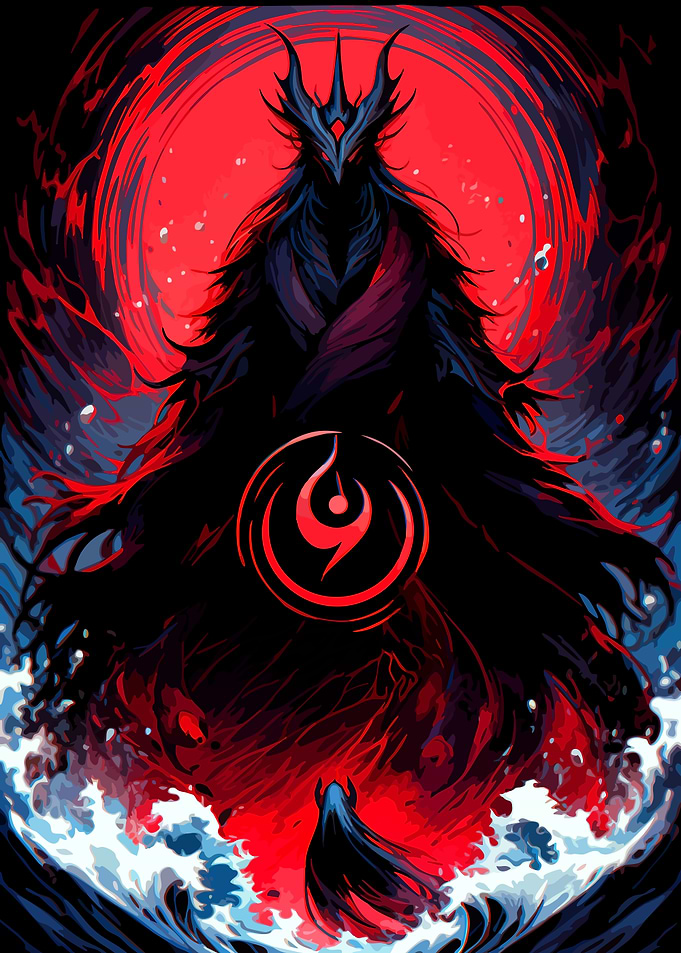Dark Figure with Red Symbol