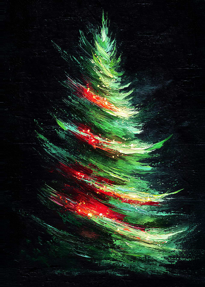 Abstract Christmas Tree Painting on Black