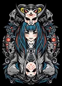 Anime Girl with Masks and Skulls