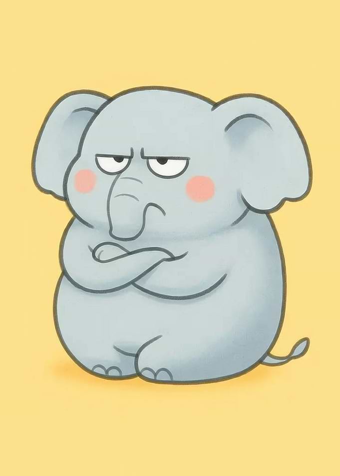 Grumpy Cartoon Elephant with Arms Crossed