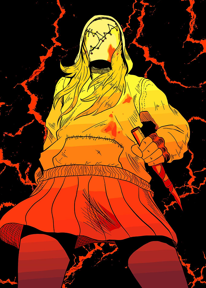 Hooded Figure with Knife in Comic Style