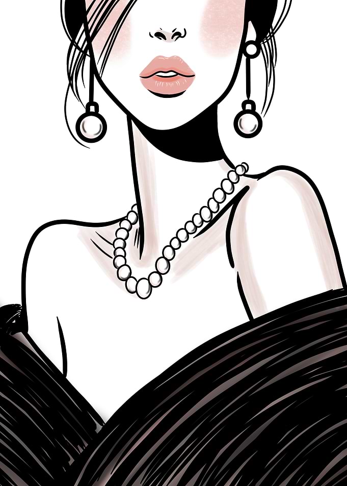 Elegant Woman with Pearls and Earrings