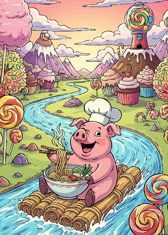 Cartoon Pig Chef Candy Land