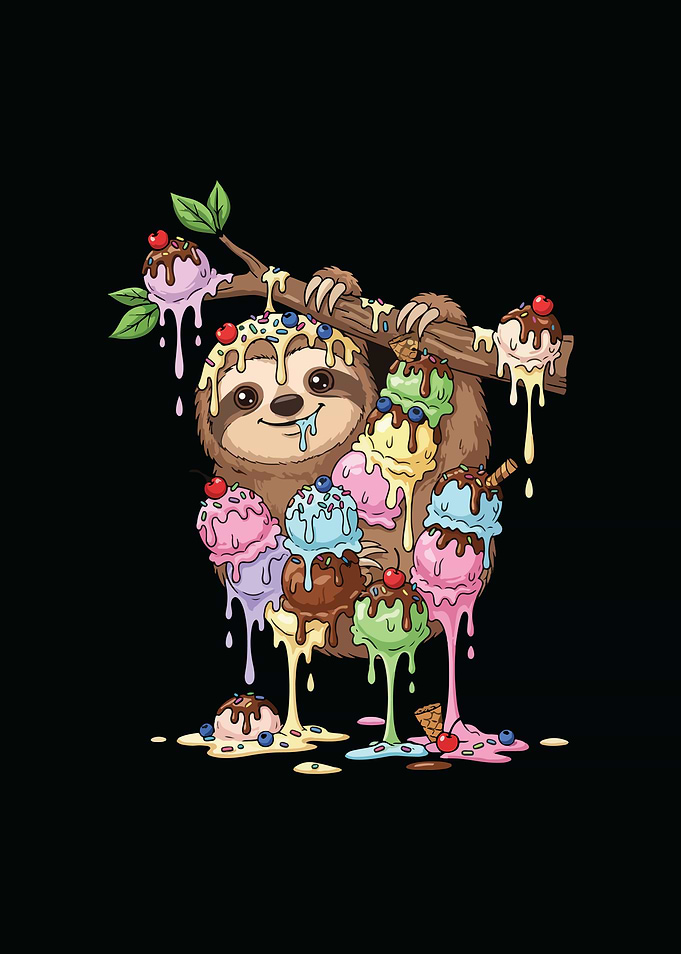 Sloth with Ice Cream Cartoon