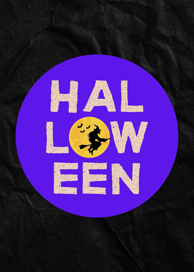 Halloween Witch on Broomstick Circle Design