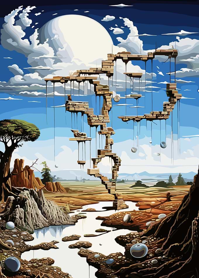 Surreal Landscape with Floating Platforms