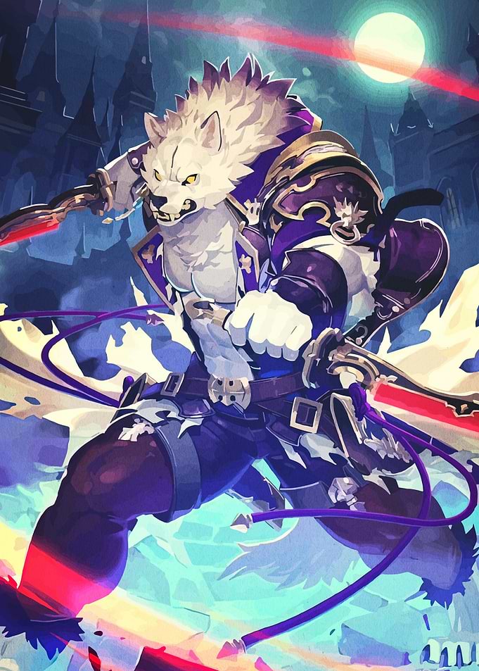 Werewolf Warrior with Swords in Moonlight