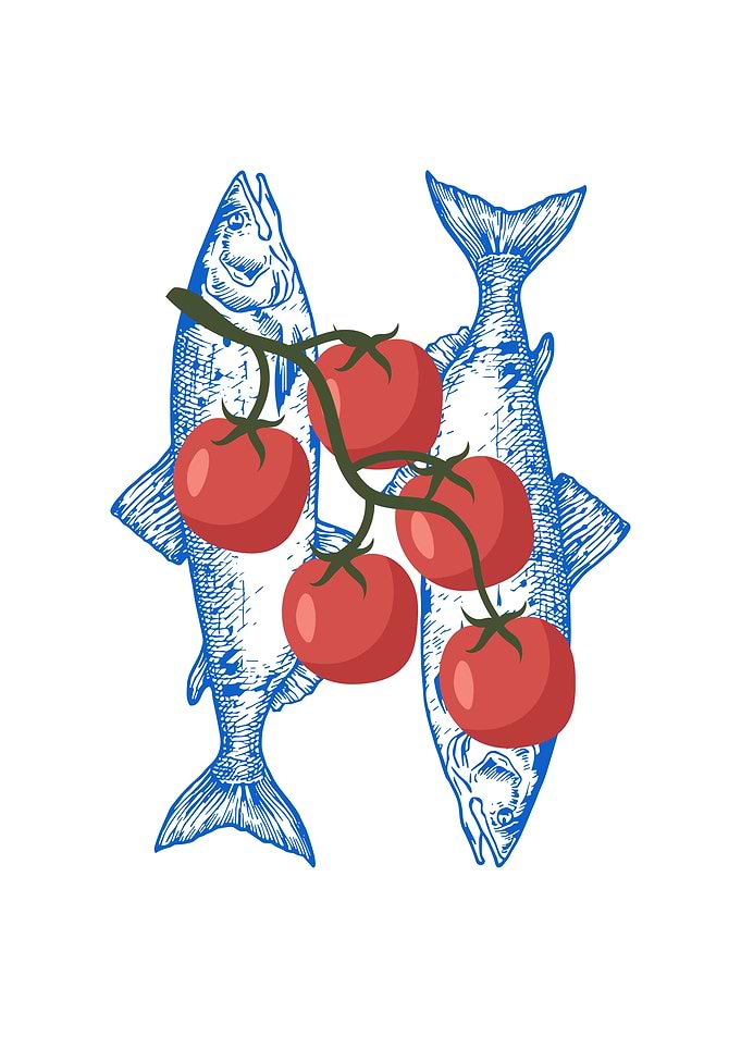 Fish and Tomatoes Illustration