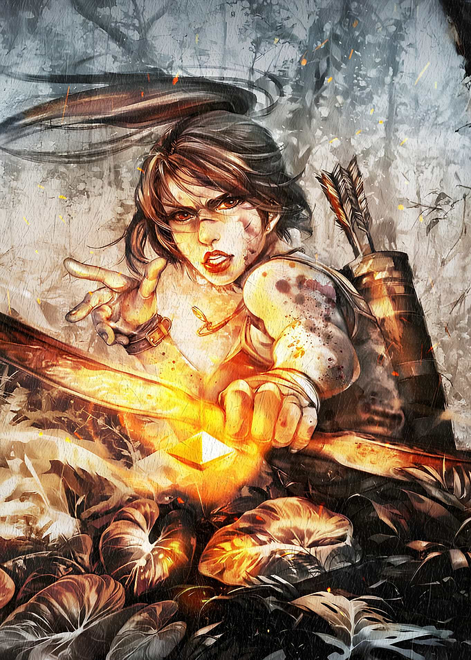 Female Archer in Forest Painting