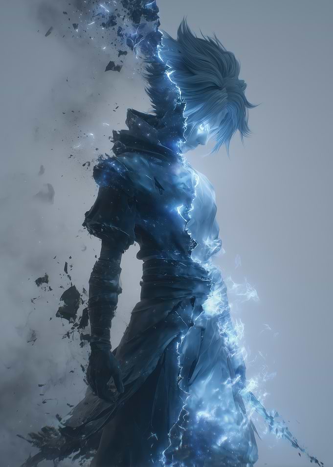 Ethereal Anime Warrior with Lightning Aura
