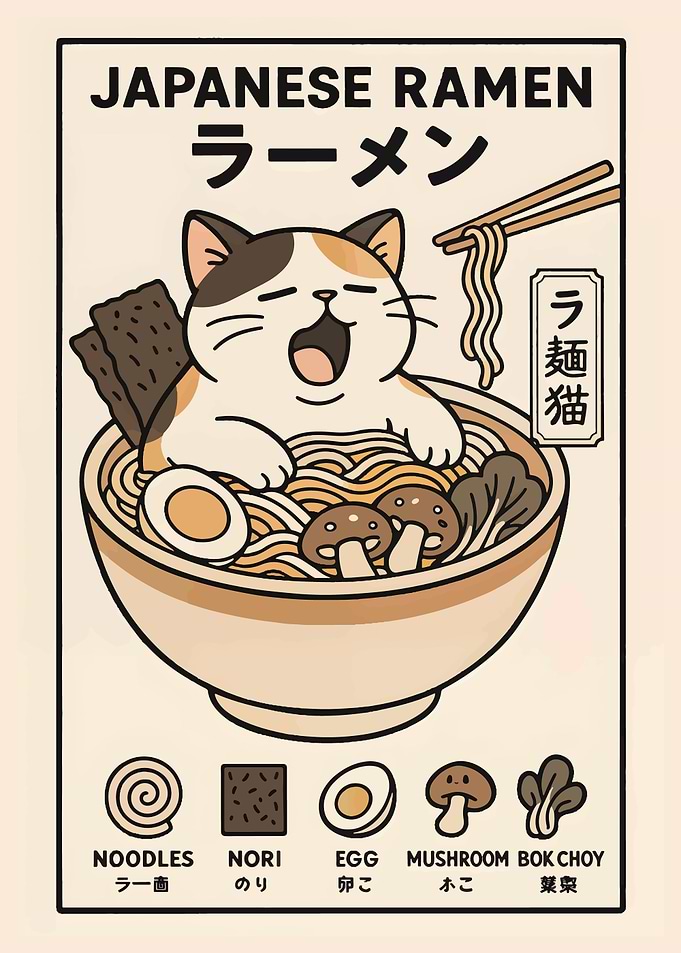 Cat in Ramen Bowl