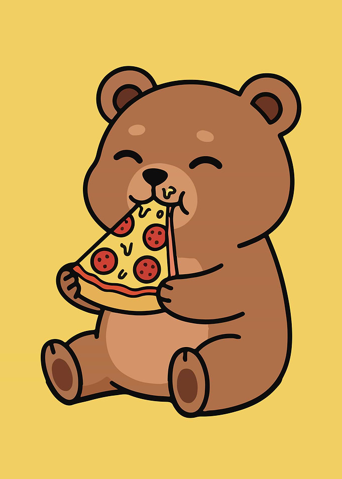 Cartoon Bear Eating Pizza Slice