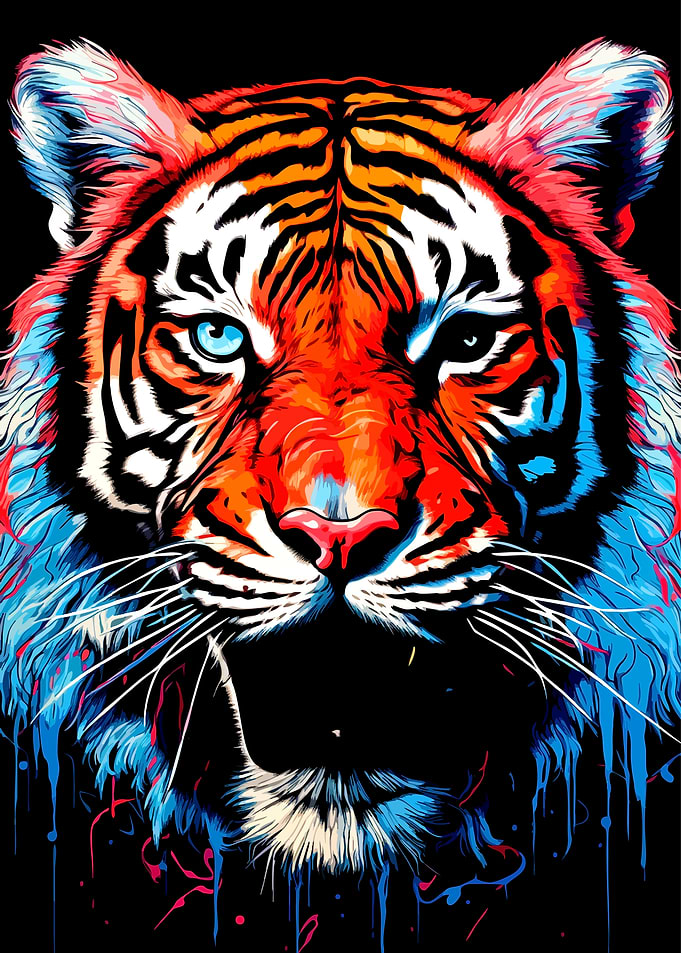 Colorful Tiger Portrait on Black Background
