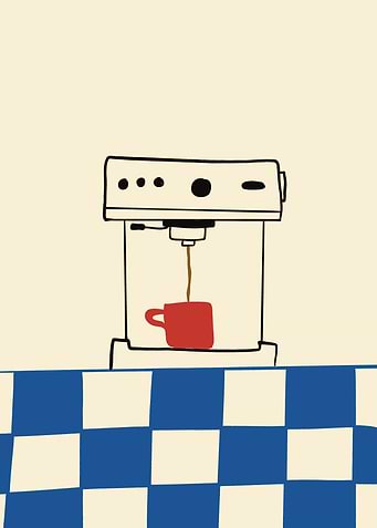 Coffee Machine with Red Cup Illustration
