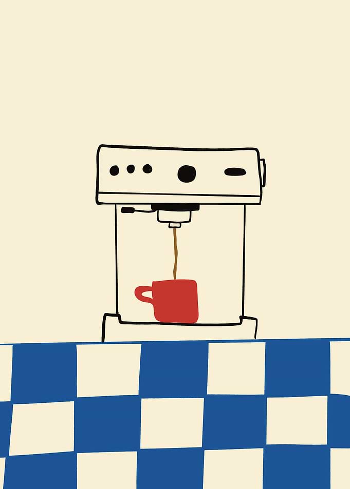 Coffee Machine with Red Cup Illustration