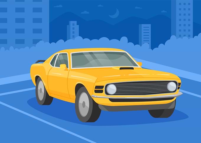 Yellow Car in Cityscape Illustration