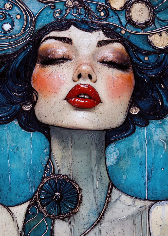 Dreamy Woman with Blue Hair