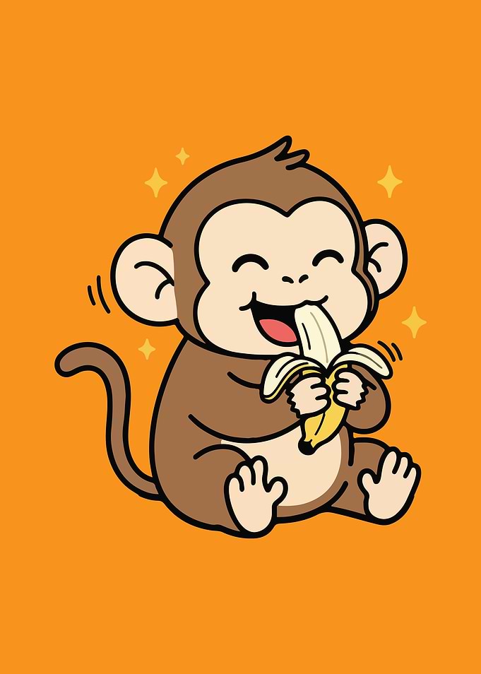 Cartoon Monkey Eating Banana Illustration