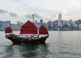 Hong Kong Junk Boat with Skyline