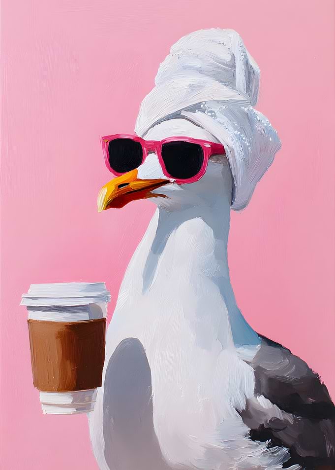 Seagull with Coffee and Sunglasses Painting