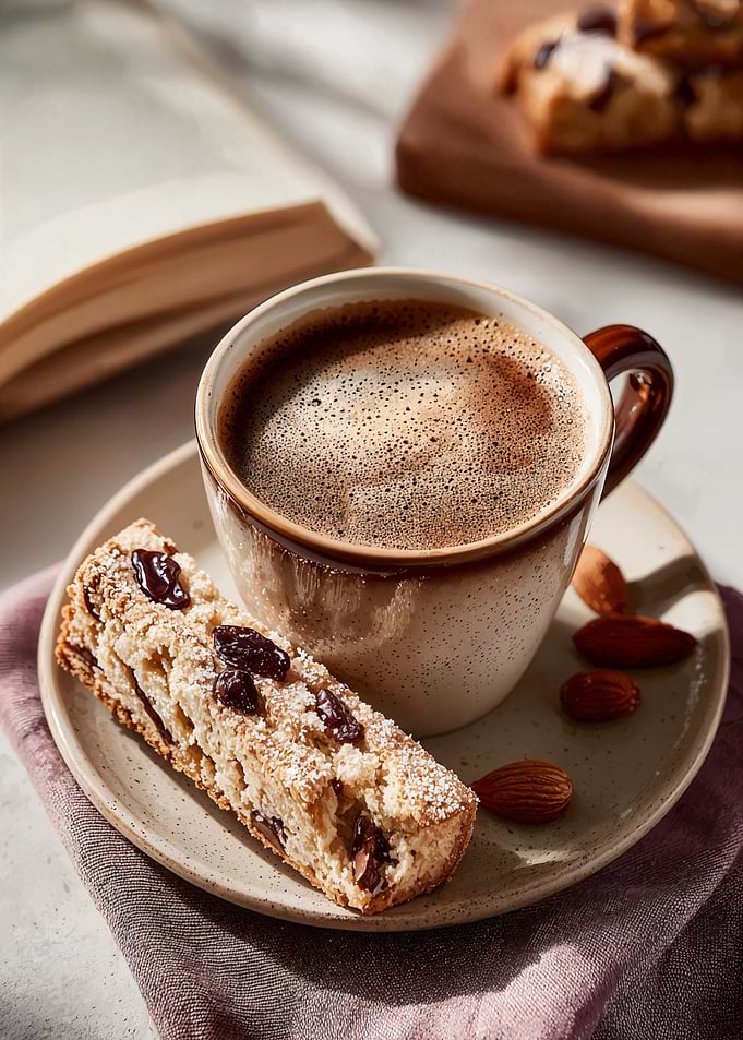 Coffee, Biscotti, and Almonds Still Life