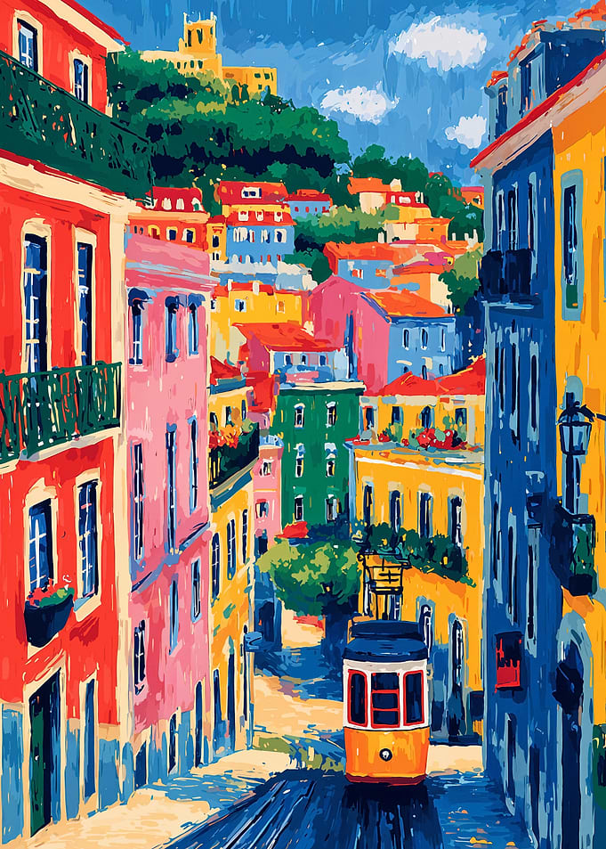 Colorful Lisbon Street with Tram