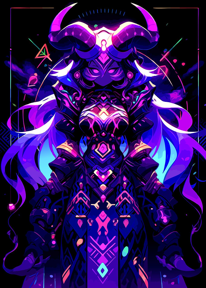 Horned Warrior in Purple and Blue