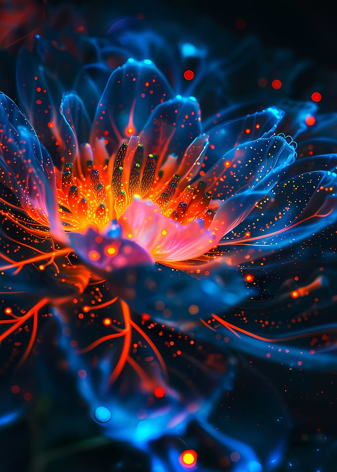 Glowing Abstract Flower with Blue and Orange