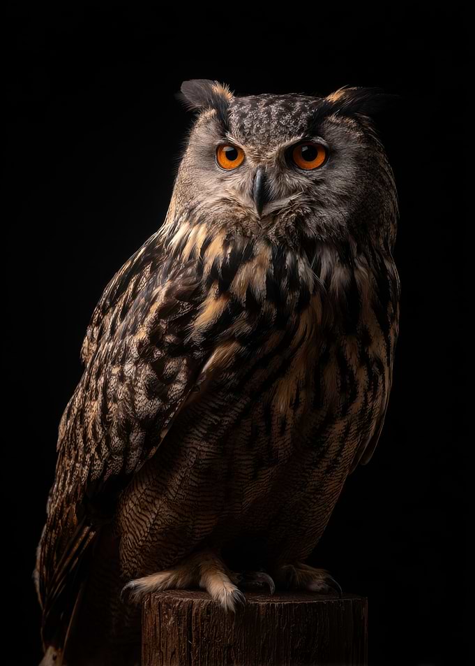 Majestic Owl Portrait on Black Background