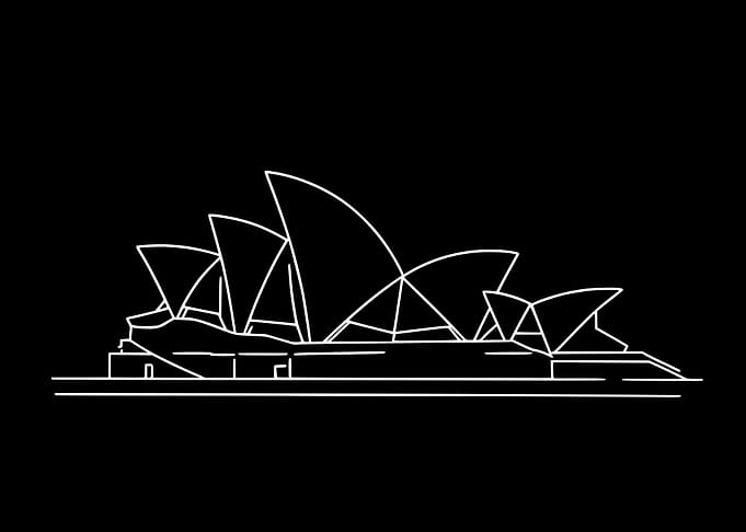 Sydney Opera House – Minimal Line Art on Black Background