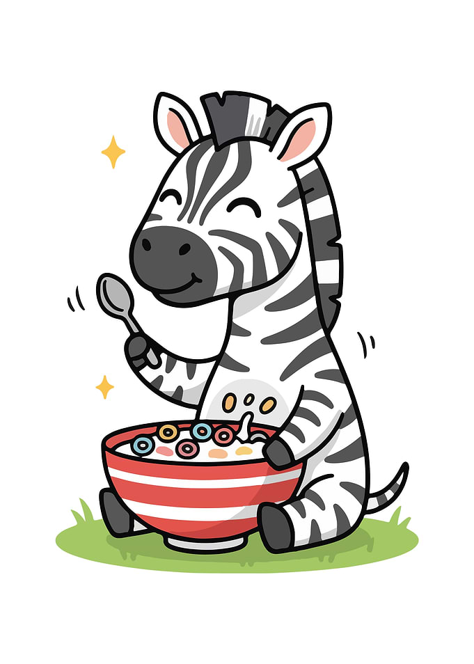 Cartoon Zebra Eating Cereal Illustration