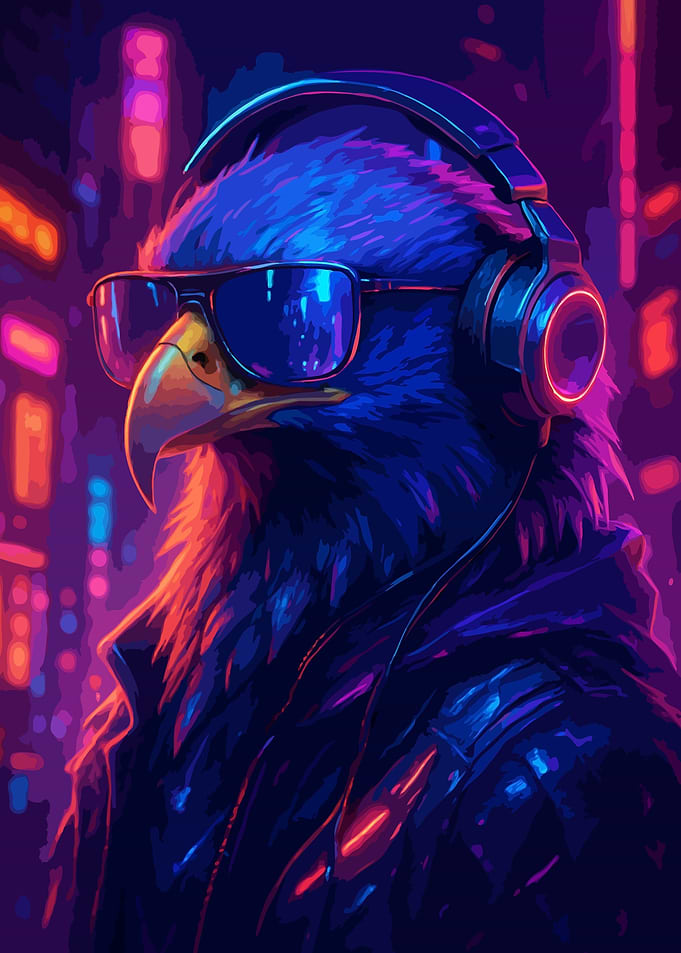 Cyberpunk Eagle with Headphones and Sunglasses