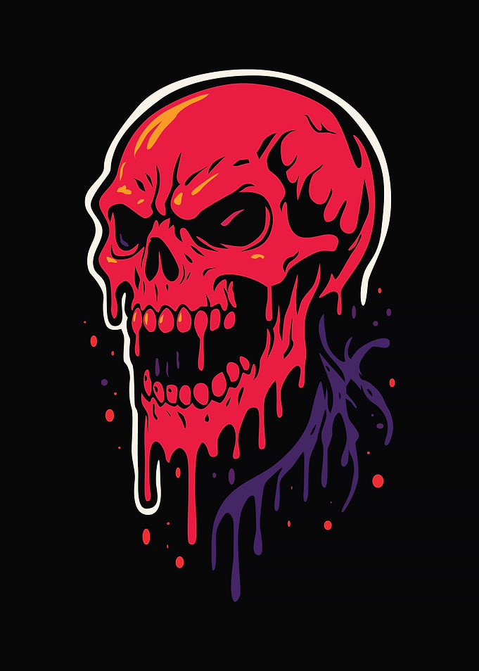 Red Skull Dripping on Black Background