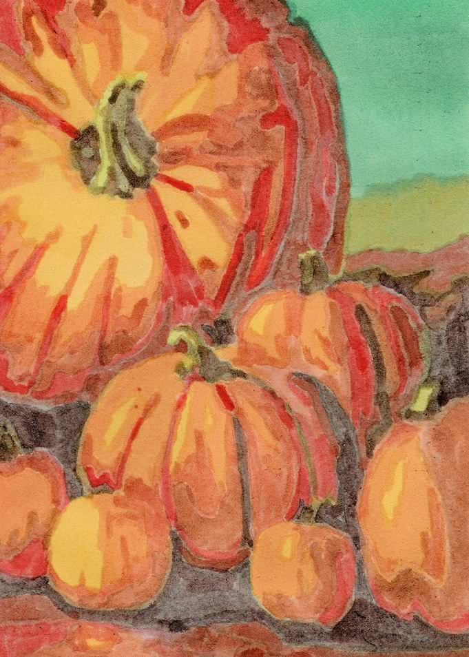 Watercolor Pumpkins Still Life