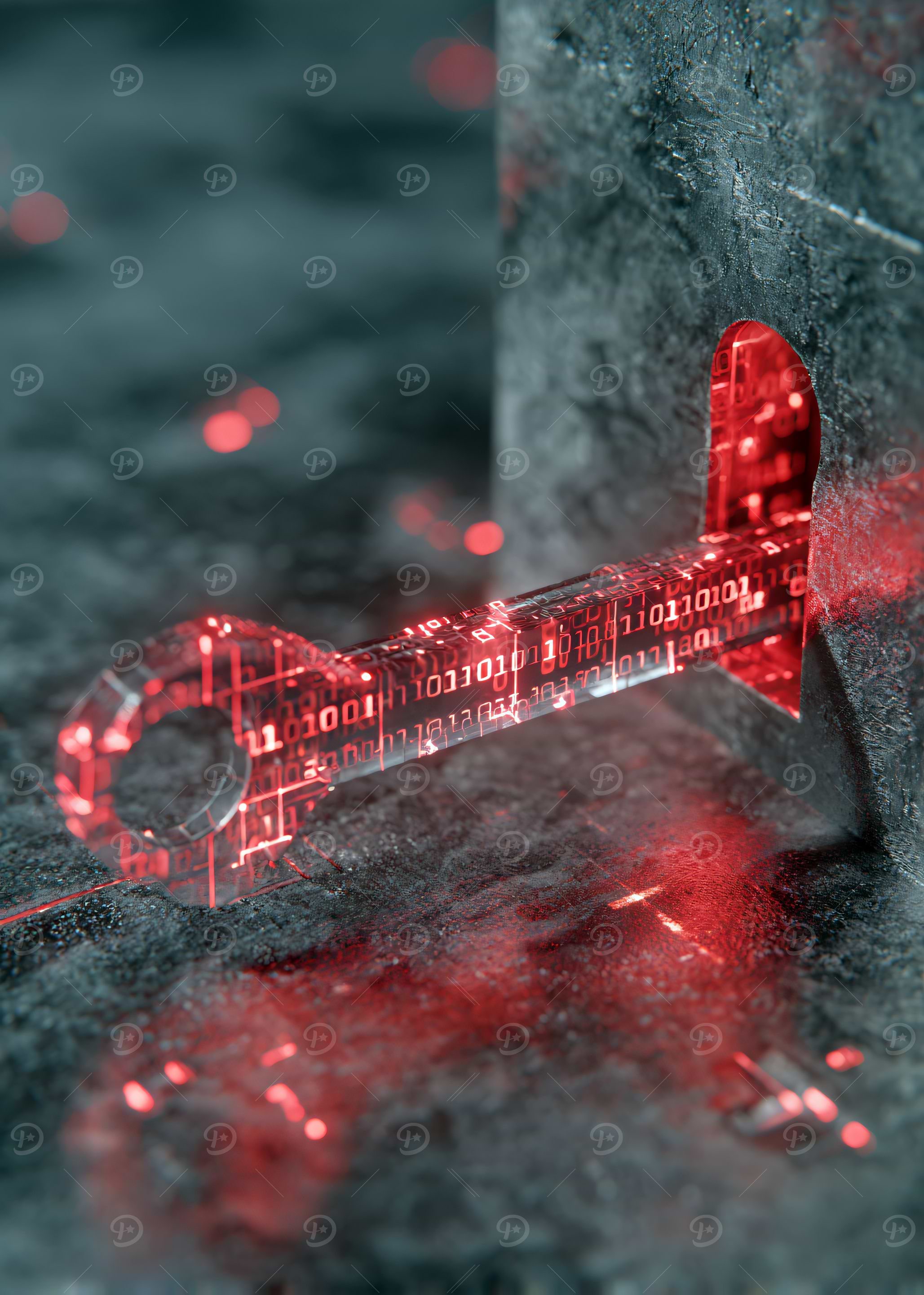 Digital Key in Keyhole with Binary Code