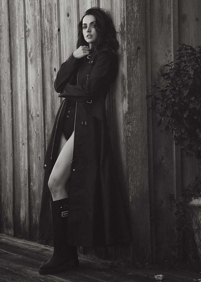 Monochrome Fashion Portrait of Woman in Coat
