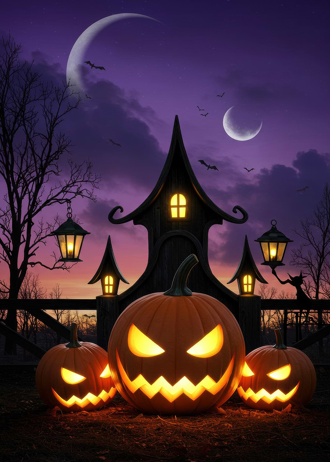 Halloween Pumpkins and Haunted House