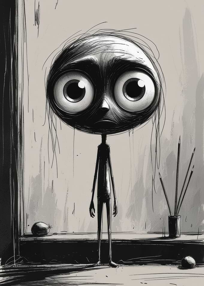 Monochrome Sad Character Illustration