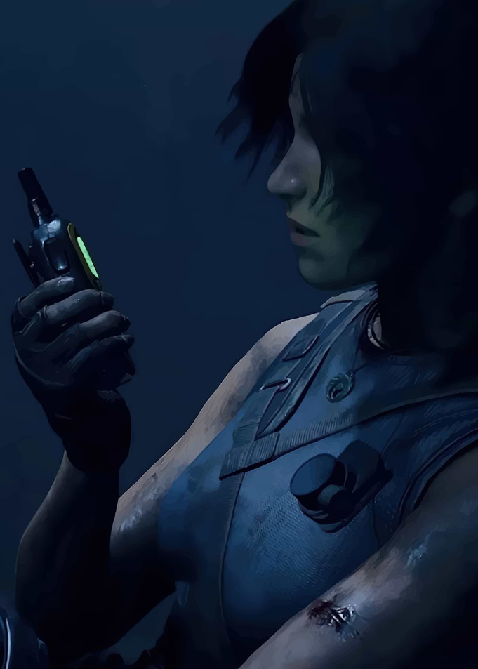Woman with Radio in Dark Setting