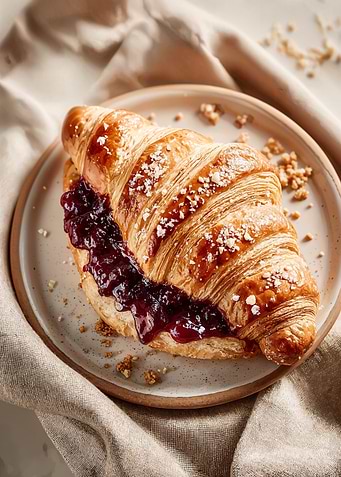 Jam-filled croissant on a plate
