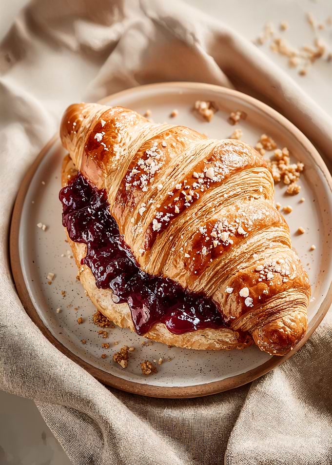 Jam-filled croissant on a plate