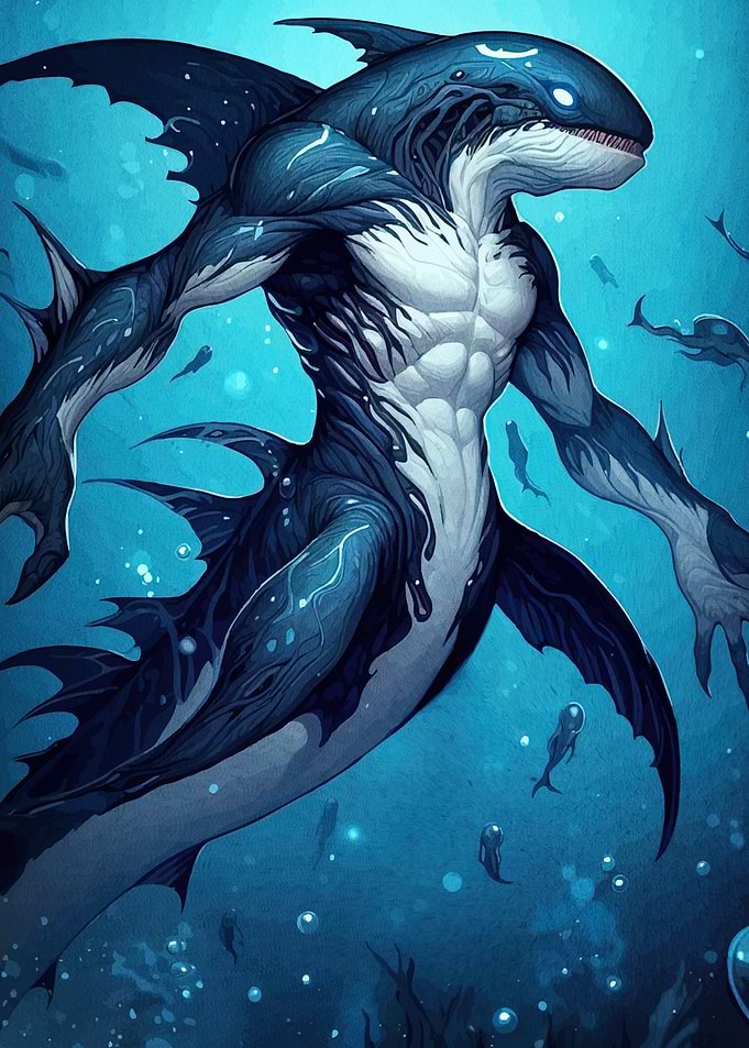 Shark humanoid deep sea