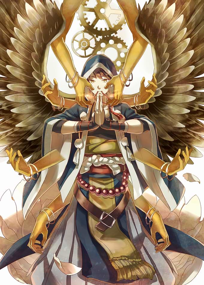 Mystical Figure with Wings and Gears