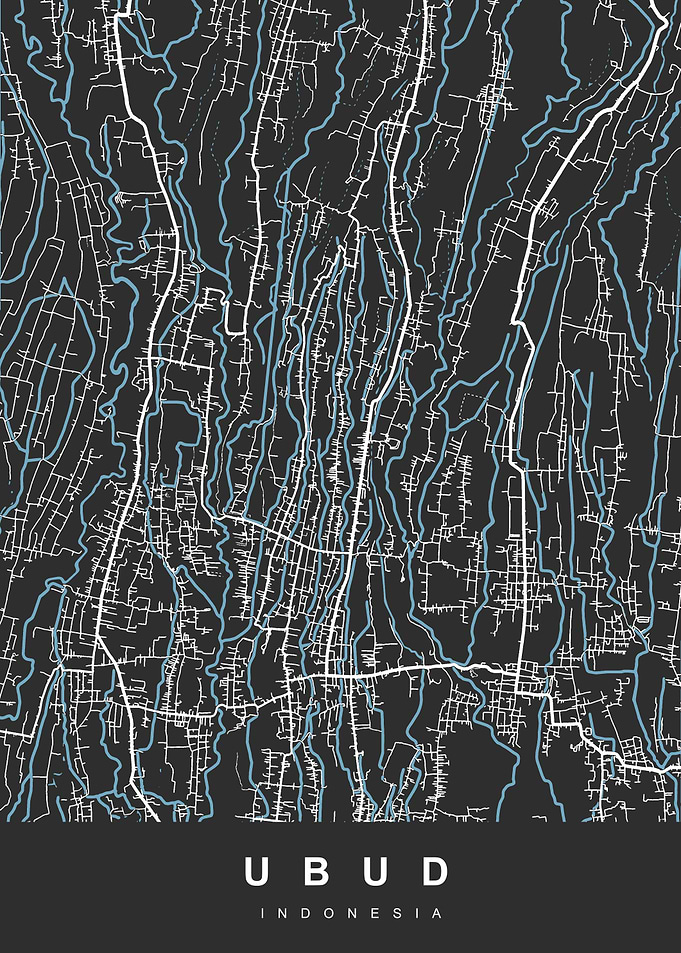 Ubud, Indonesia Map Art