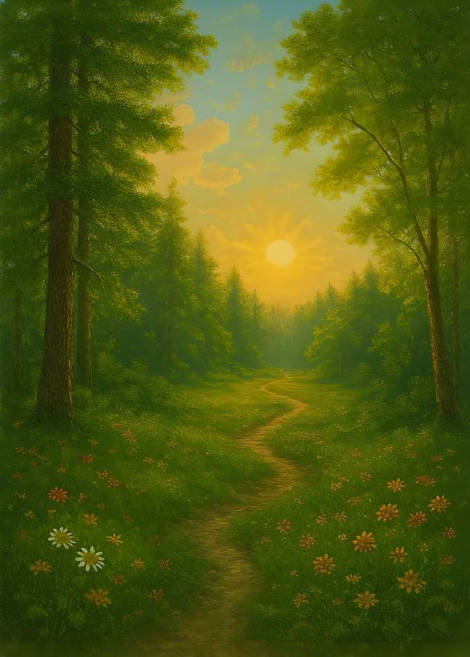 Forest Path at Sunset
