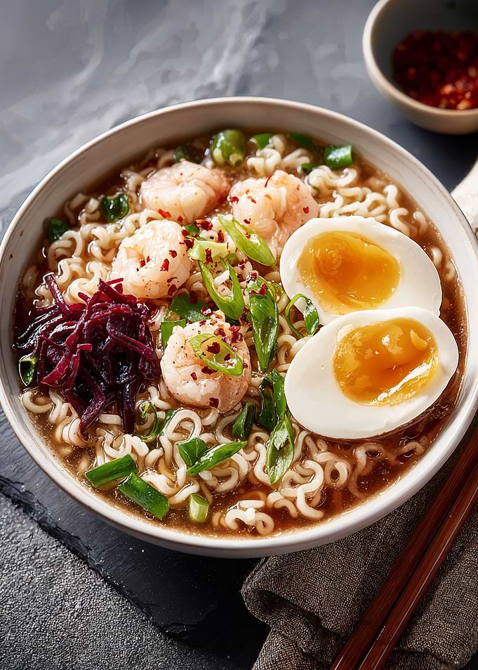 Shrimp Ramen Bowl with Soft Egg