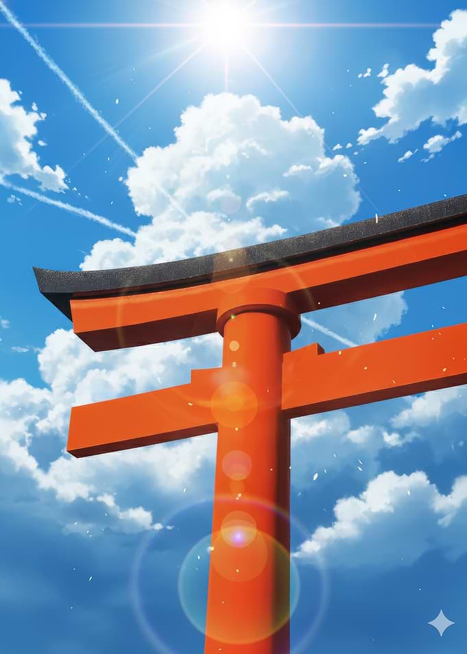 Torii Gate Under a Bright Sky