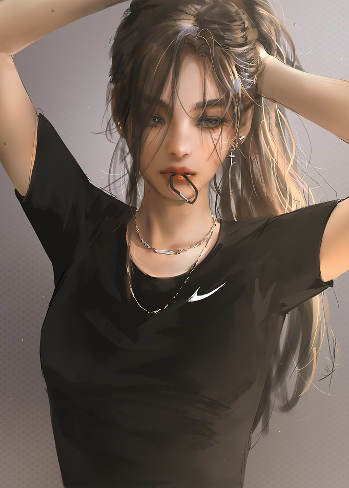 Girl with Hair Tie in Mouth