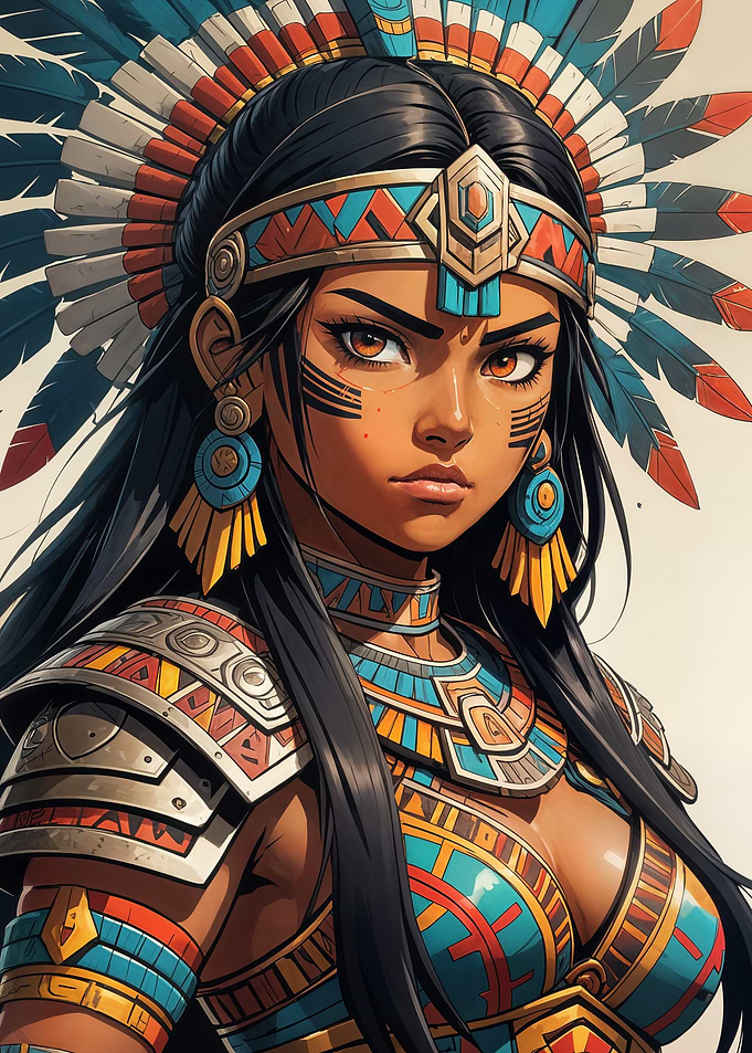 Native American Woman with Headdress Portrait