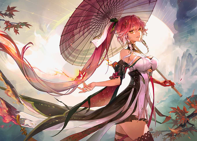 Girl with Parasol in Fantasy Setting